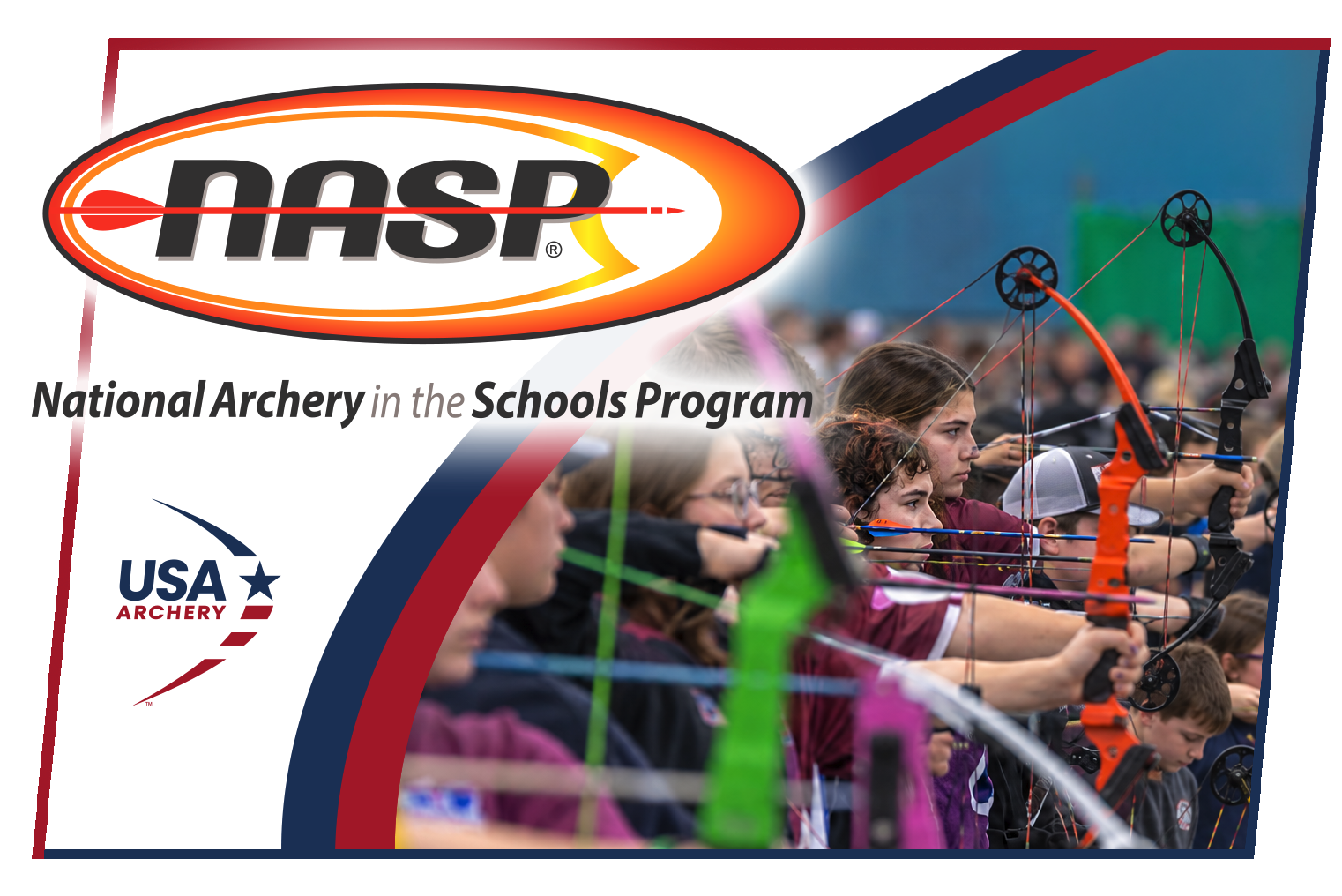 USA Archery and National Archery in the Schools Program partnership — youth archers on the shooting line